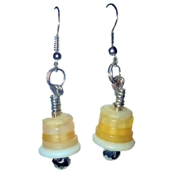 MOP Pearl Button Earrings Dangle Drop Silver Beads - Picture 3 of 7